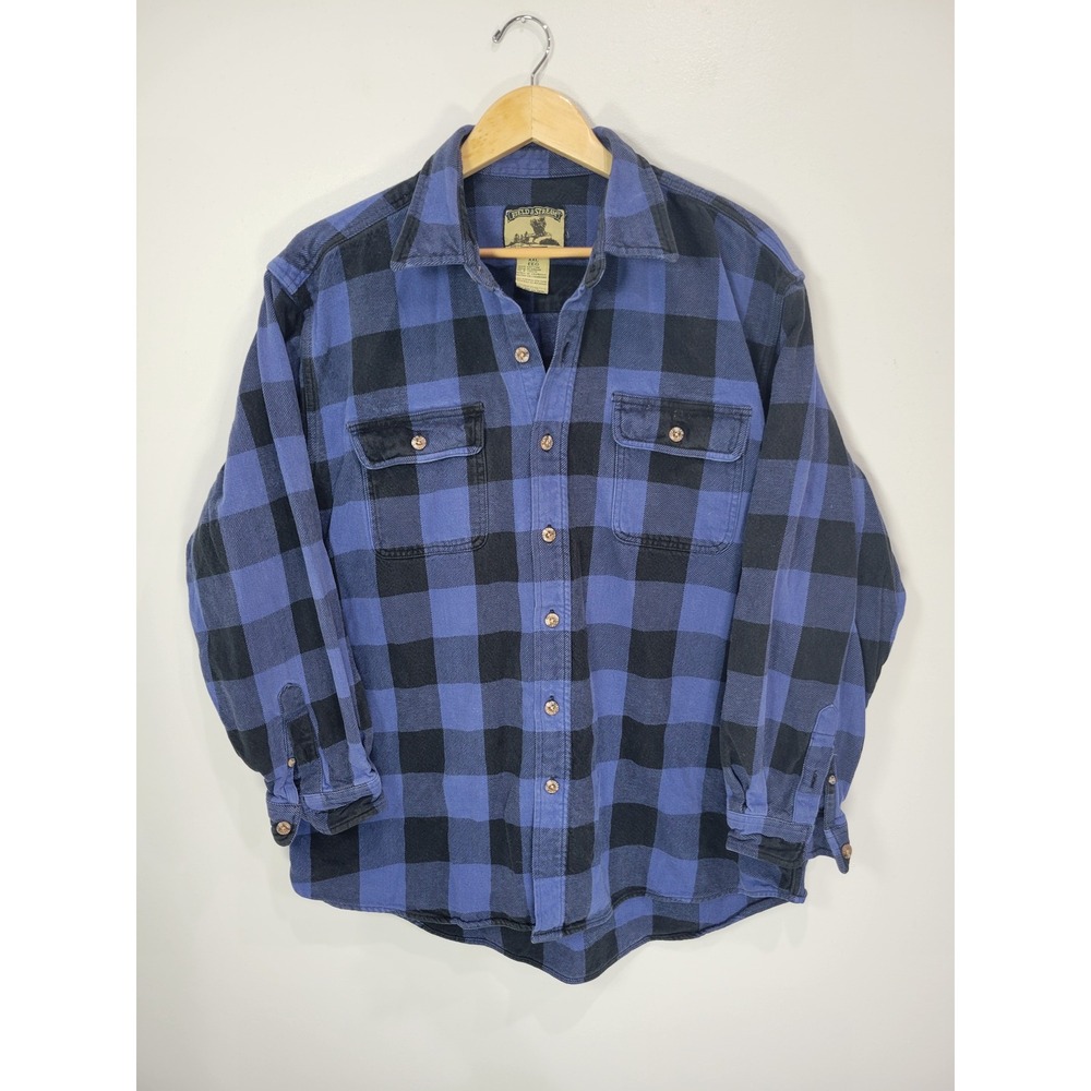 Field & Stream Mens XXL Blue Black Buffalo Plaid Heavy Cotton Flannel Shirt